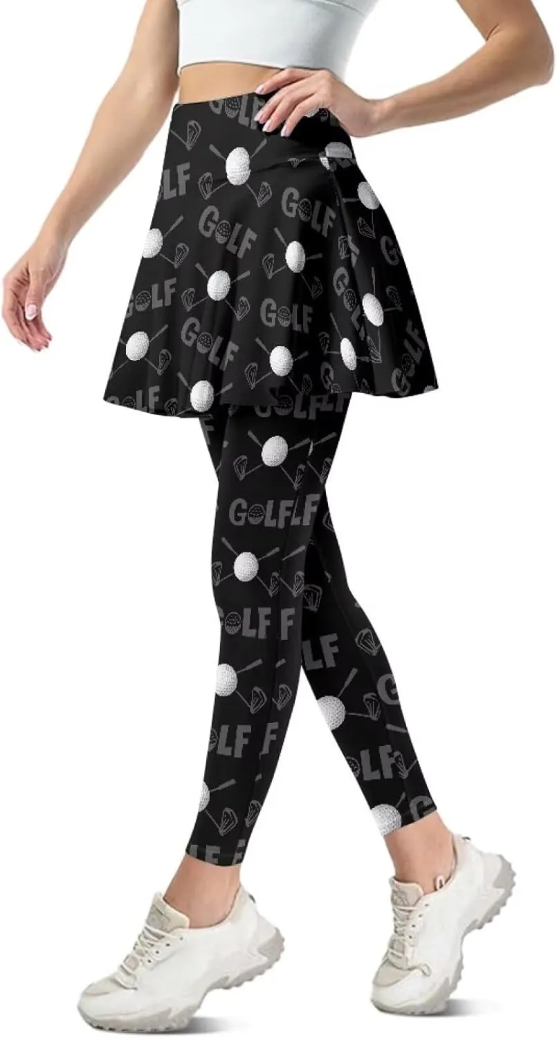 Suobstales Skirted Leggings for Women Lightweight Tennis Golf Skorts Capris Gym Yoga Legging with Skirts