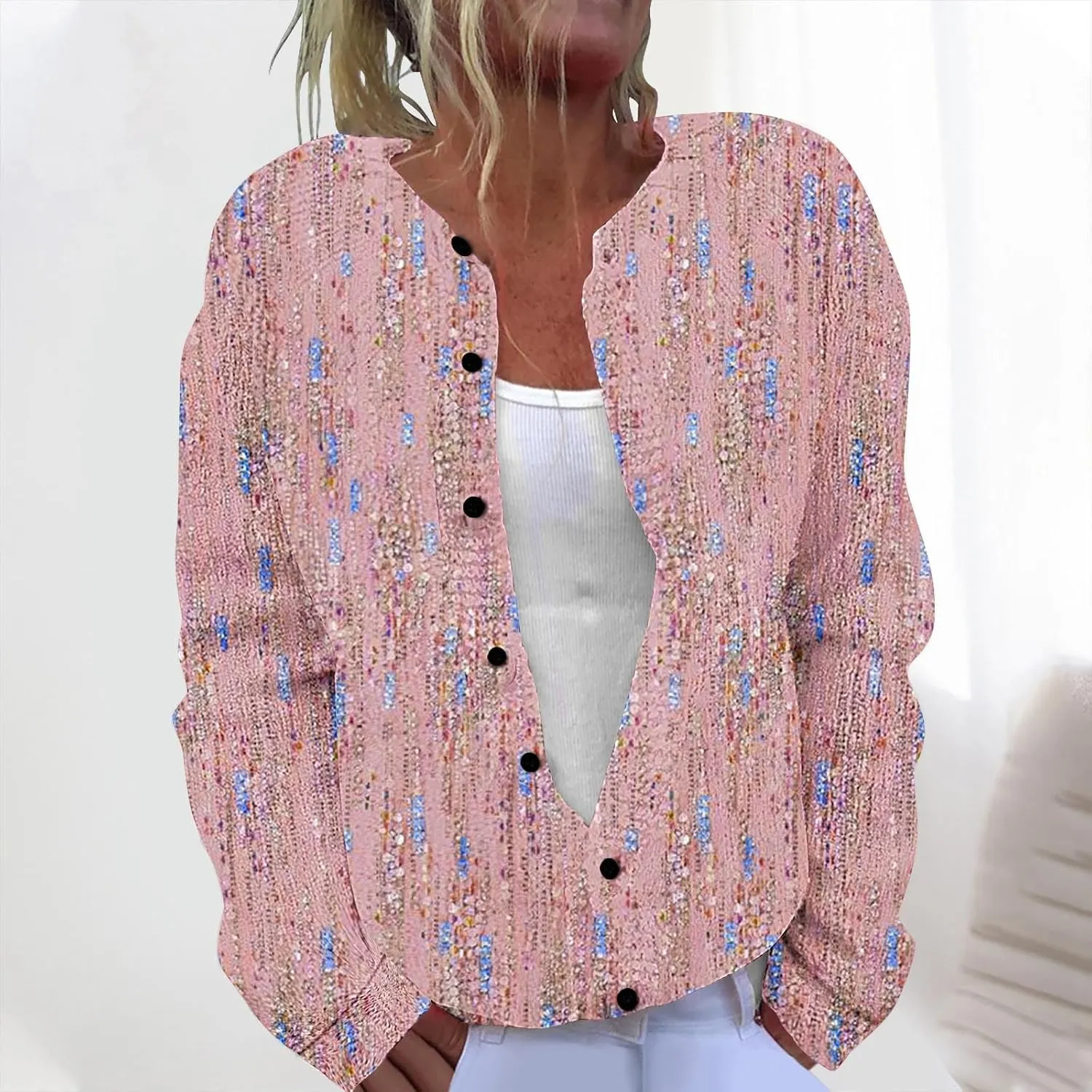 Sweaters for Women Long Sleeve Casual Boho Graphic Design Button Down Cardigan Comfortable Trendy Sweater