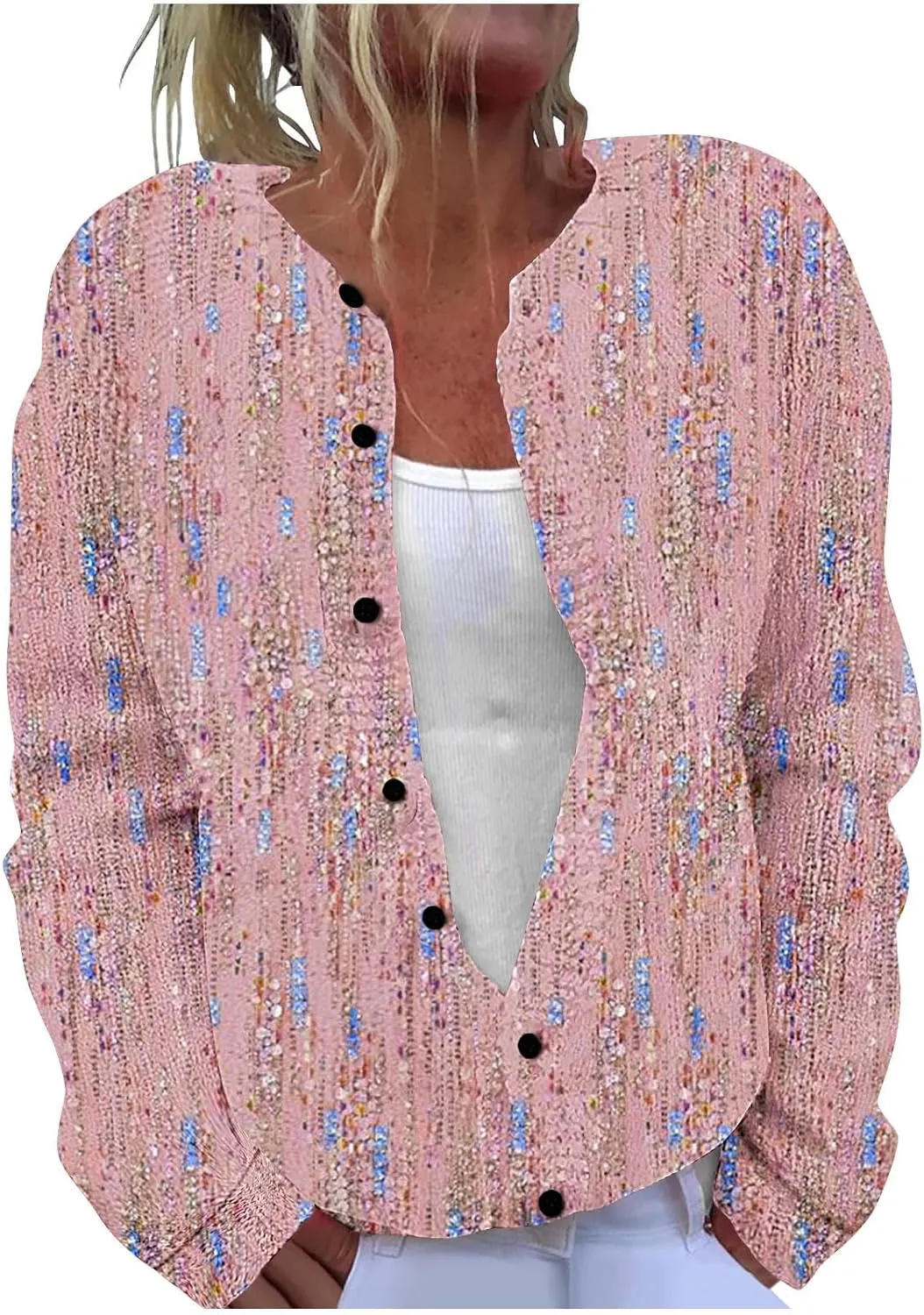 Sweaters for Women Long Sleeve Casual Boho Graphic Design Button Down Cardigan Comfortable Trendy Sweater