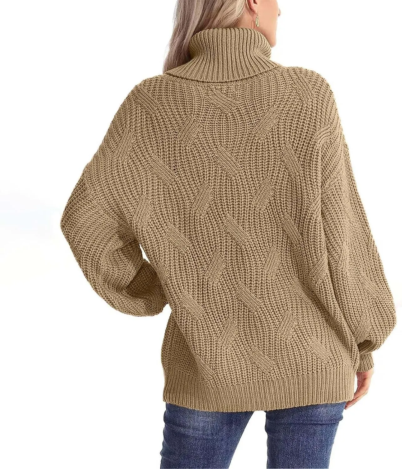 Sweaters for Women Oversized Long Sleeve Turtleneck Pullovers Comfortable Casual Cable Knit Sweaters