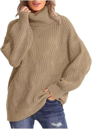 Sweaters for Women Oversized Long Sleeve Turtleneck Pullovers Comfortable Casual Cable Knit Sweaters