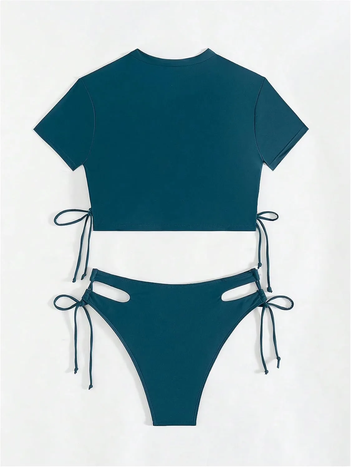 SweatyRocks Women's 2 Piece Rash Guard Swimsuit Drawstring Cut Out Short Sleeve Bikini Set