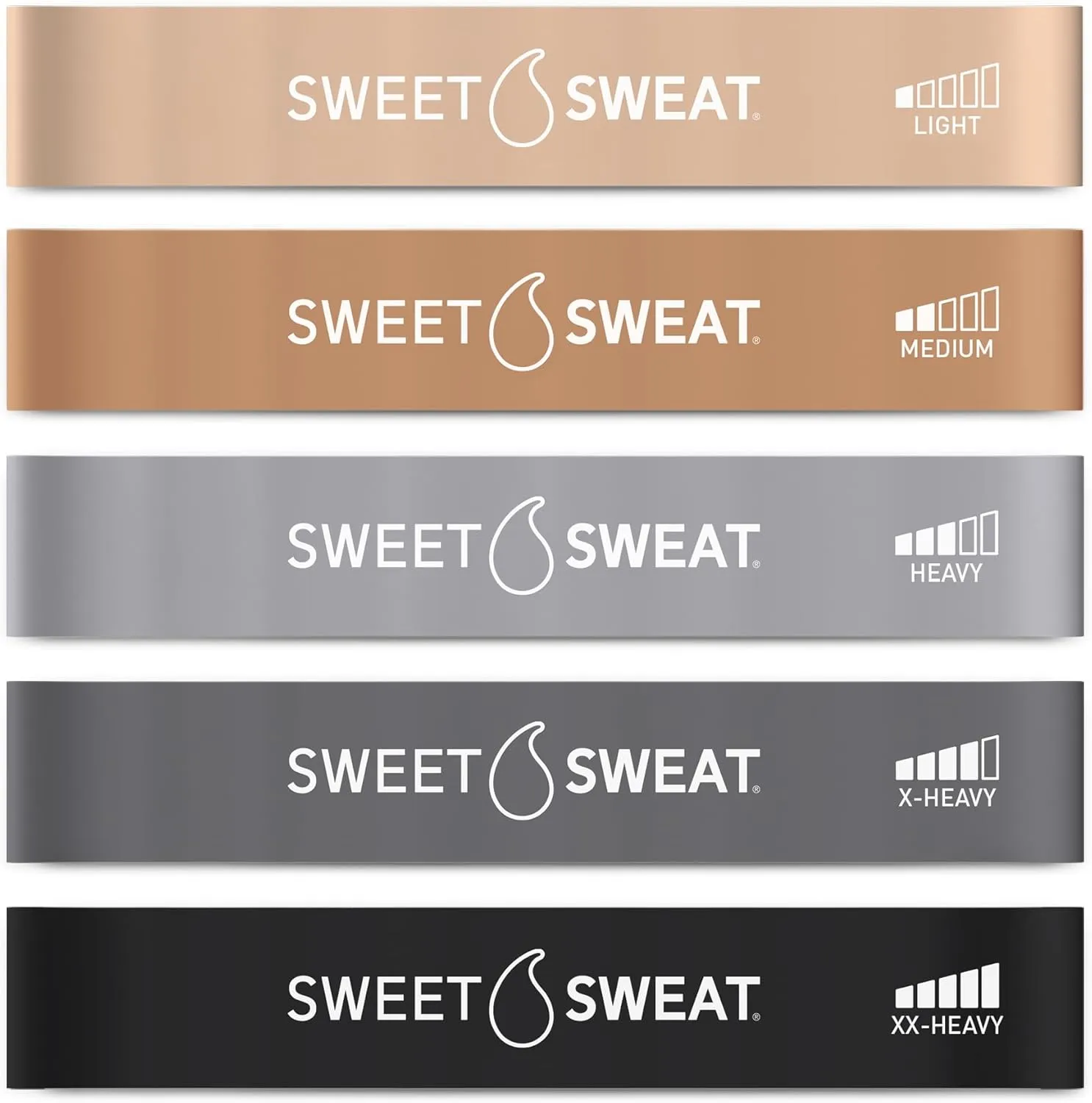 Sweet Sweat Mini Loop Resistance Bands - Set of 5 | Exercise Hip Booty Bands for Squats, Lunges, Physical Therapy, Yoga, Pilates, Rehab and Home Workout | Non-Latex Elastic Bands Includes Carry-Bag