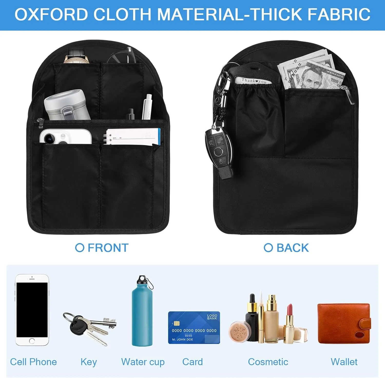 Sweetude 2 Pcs Mini Backpack Organizer Insert 7.9 x 4.8 x 11 Inch Small Shoulder Bag Divider for Rucksack Handbag Shoulder Bag Purse(Black, Gray)
