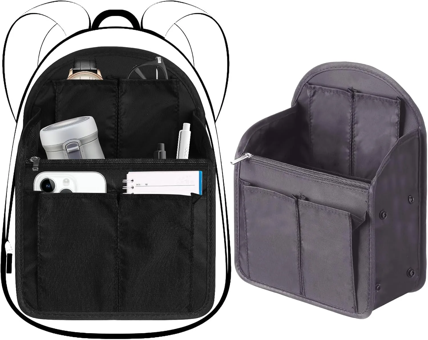 Sweetude 2 Pcs Mini Backpack Organizer Insert 7.9 x 4.8 x 11 Inch Small Shoulder Bag Divider for Rucksack Handbag Shoulder Bag Purse(Black, Gray)