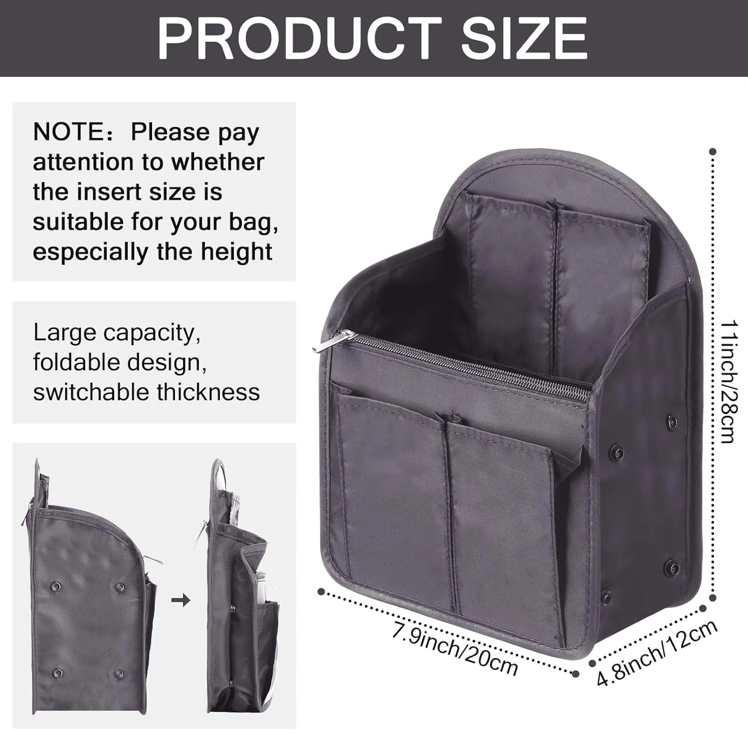 Sweetude 2 Pcs Mini Backpack Organizer Insert 7.9 x 4.8 x 11 Inch Small Shoulder Bag Divider for Rucksack Handbag Shoulder Bag Purse(Black, Gray)