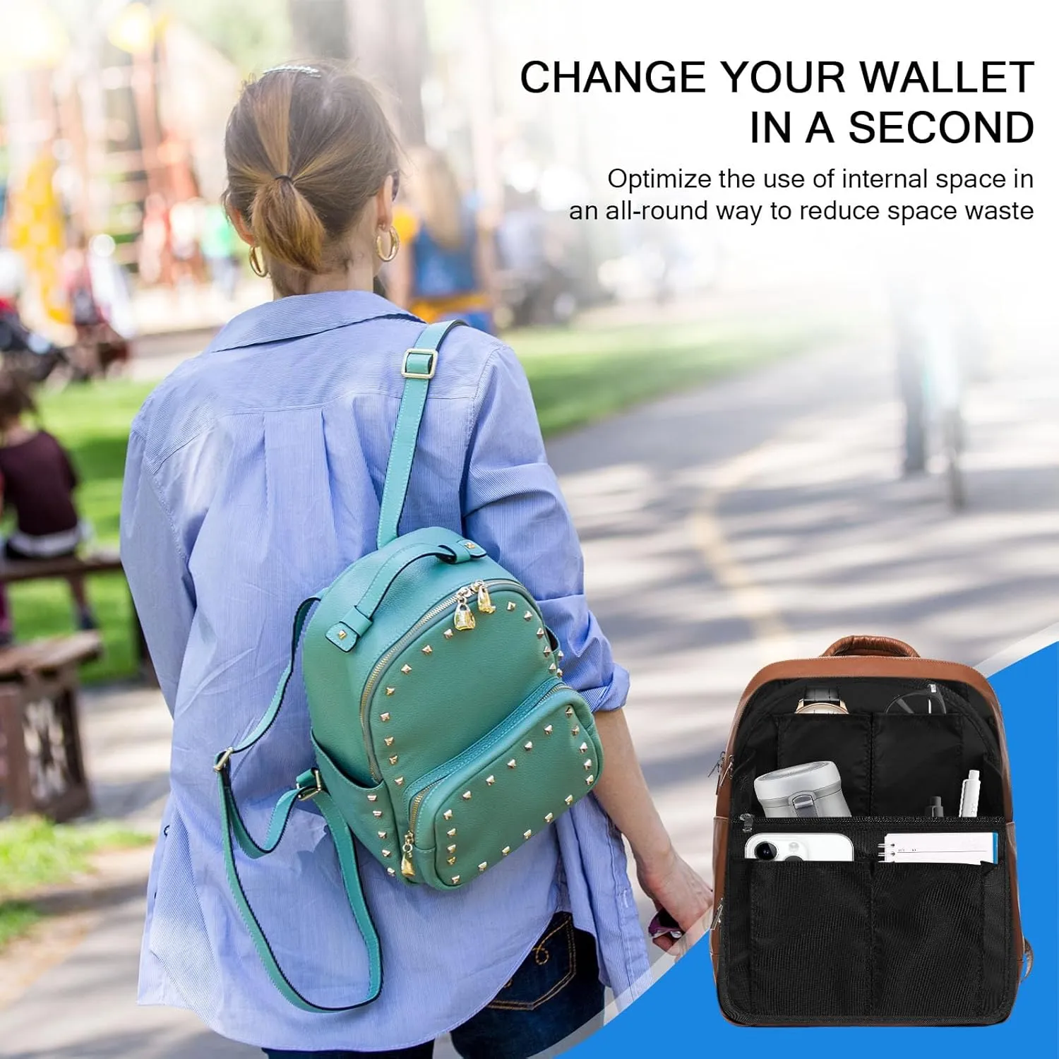 Sweetude 2 Pcs Mini Backpack Organizer Insert 7.9 x 4.8 x 11 Inch Small Shoulder Bag Divider for Rucksack Handbag Shoulder Bag Purse(Black, Gray)