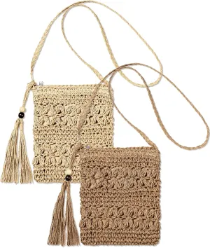 Sweetude 2 Pcs Straw Beach Bag for Women Summer Woven Straw Purse Cute Shoulder Crossbody Handbags for Women