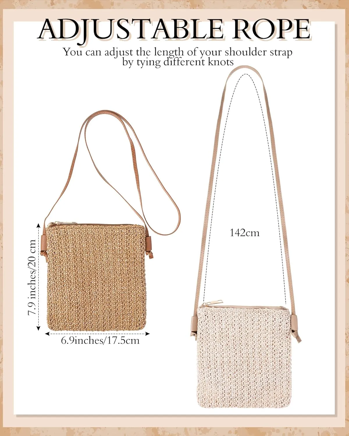 Sweetude 2 Pcs Straw Beach Bag for Women Summer Woven Straw Purse Cute Shoulder Crossbody Handbags for Women