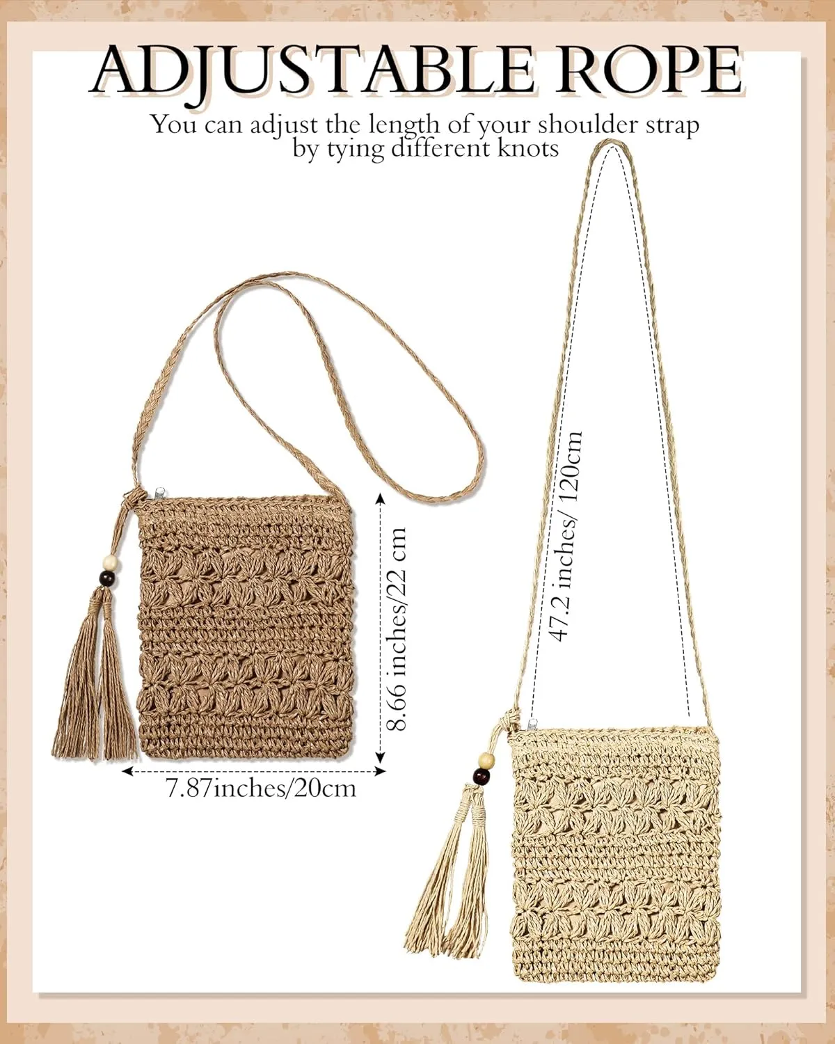 Sweetude 2 Pcs Straw Beach Bag for Women Summer Woven Straw Purse Cute Shoulder Crossbody Handbags for Women
