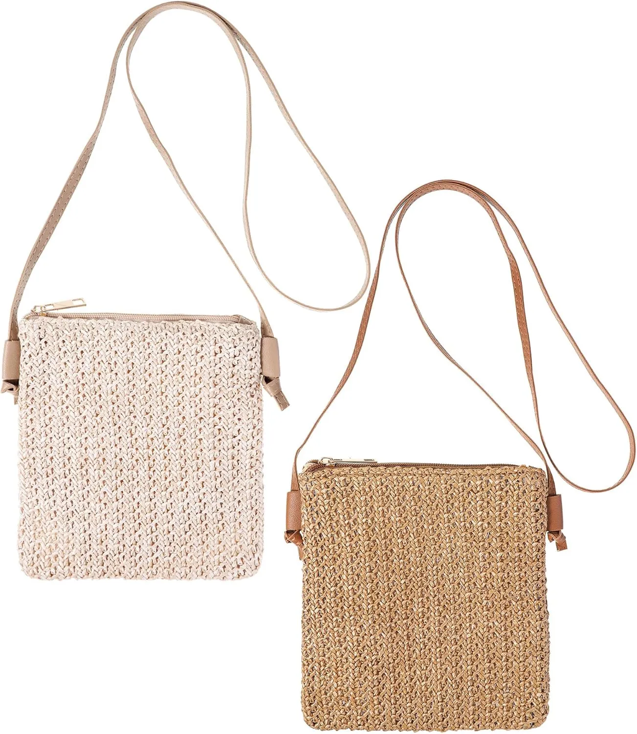 Sweetude 2 Pcs Straw Beach Bag for Women Summer Woven Straw Purse Cute Shoulder Crossbody Handbags for Women