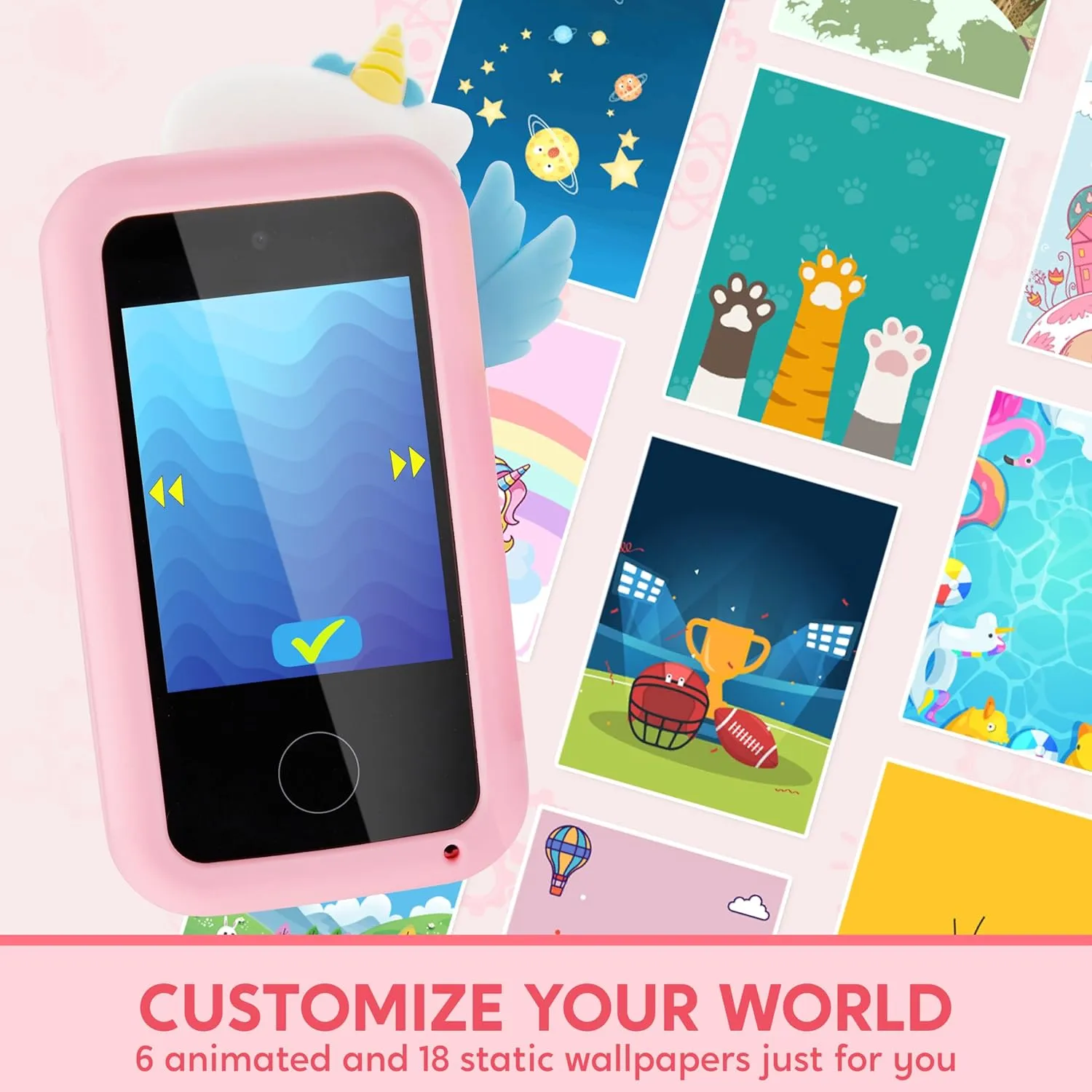 SYNCFUN Kids Smart Phone, Unicorn Toys Birthday Gifts for Girls Age 3 4 5 6 7 8 9 10 Year Old, Toddler Phone Toys with Dual Camera, Game, Music Player, Alarm Clock, 8GB Memory Card