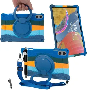 Tablet Case for Teclast T50 Pro 11 inch Soft Anti-Stress Silicone Case with 360° Rotate Stand/Pencil Holder/Shoulder Strap/Pen for Teclast T50 Pro (Colorful Blue)