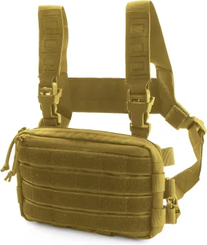 Tactical Chest Rig Bag Molle Organizer Pouch Utility Recon Kit Front Pack Multi-Purpose Daypack Concealed Carry Bag for Outdoor Hunting Hiking Fishing 1000D Waterproof (Wolf Brown)