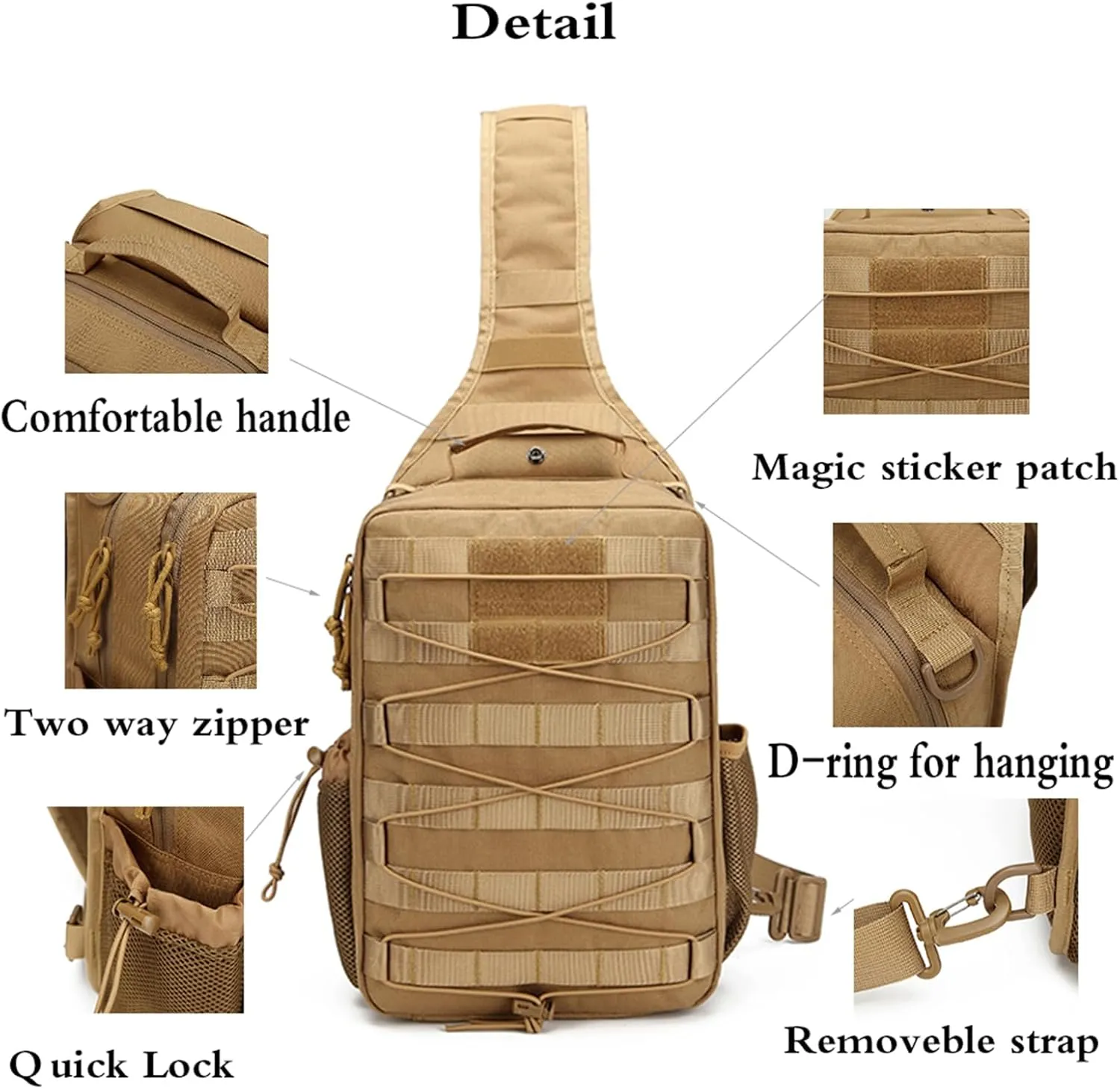 Tactical molle Single Shoulder Bag - Large Capacity Multi-functional Backpack for Daily Using or Hiking, Traveling (Green), Black