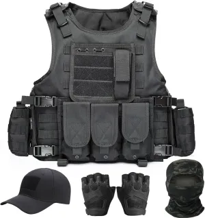 Tactical Vest for Men, Airsoft Vest, Black Molle Vest and Cap Protective Equipment, Tactical Airsoft Gear
