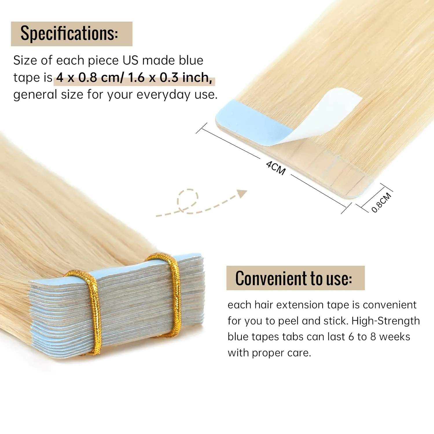 Tape in Hair Extensions Human Hair Bleach Blonde 100% Real Human Hair 16 inch 20pcs 40g/pack Straight Seamless Skin Weft Tape in Hair Exensions For Woman (16 Inch #613)