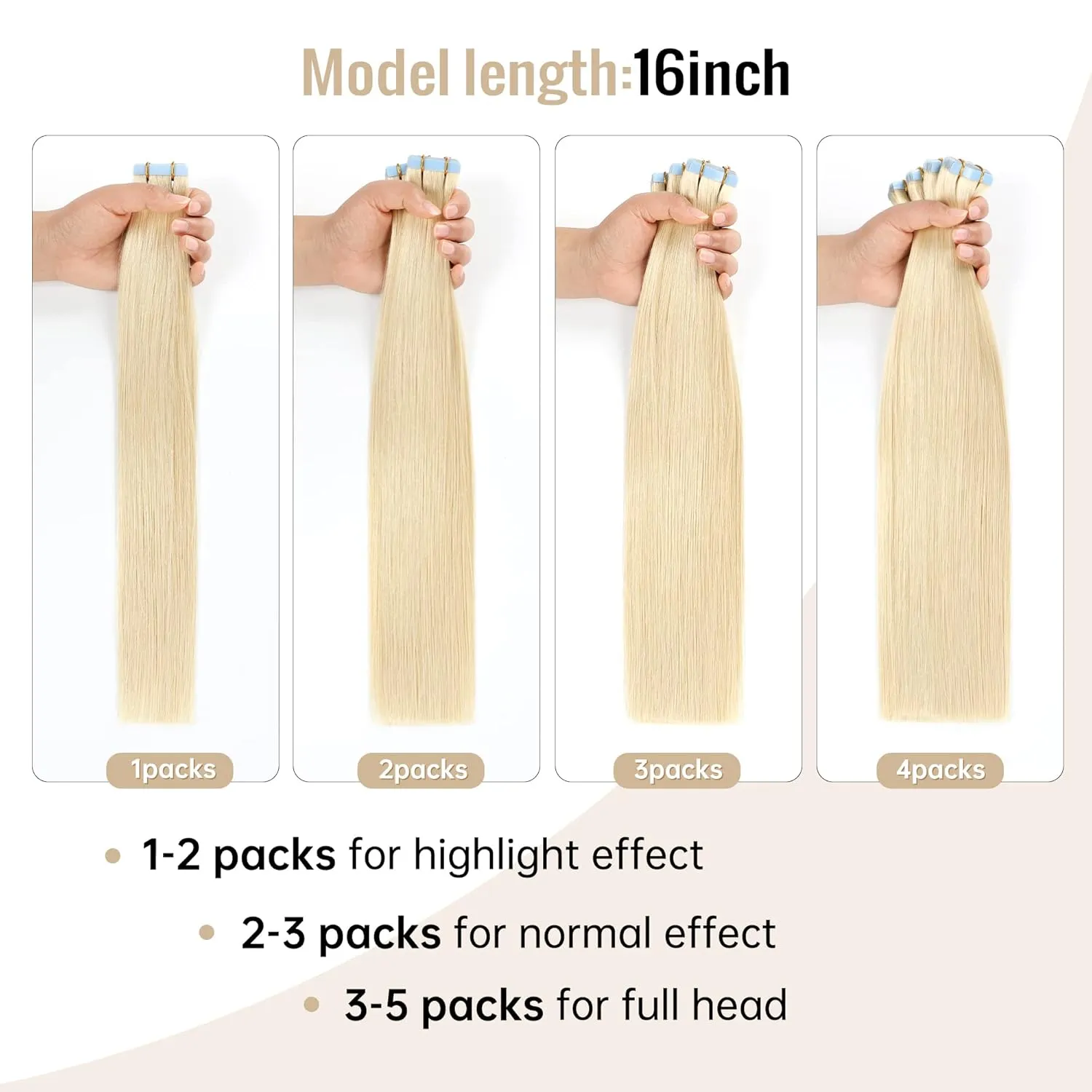 Tape in Hair Extensions Human Hair Bleach Blonde 100% Real Human Hair 16 inch 20pcs 40g/pack Straight Seamless Skin Weft Tape in Hair Exensions For Woman (16 Inch #613)