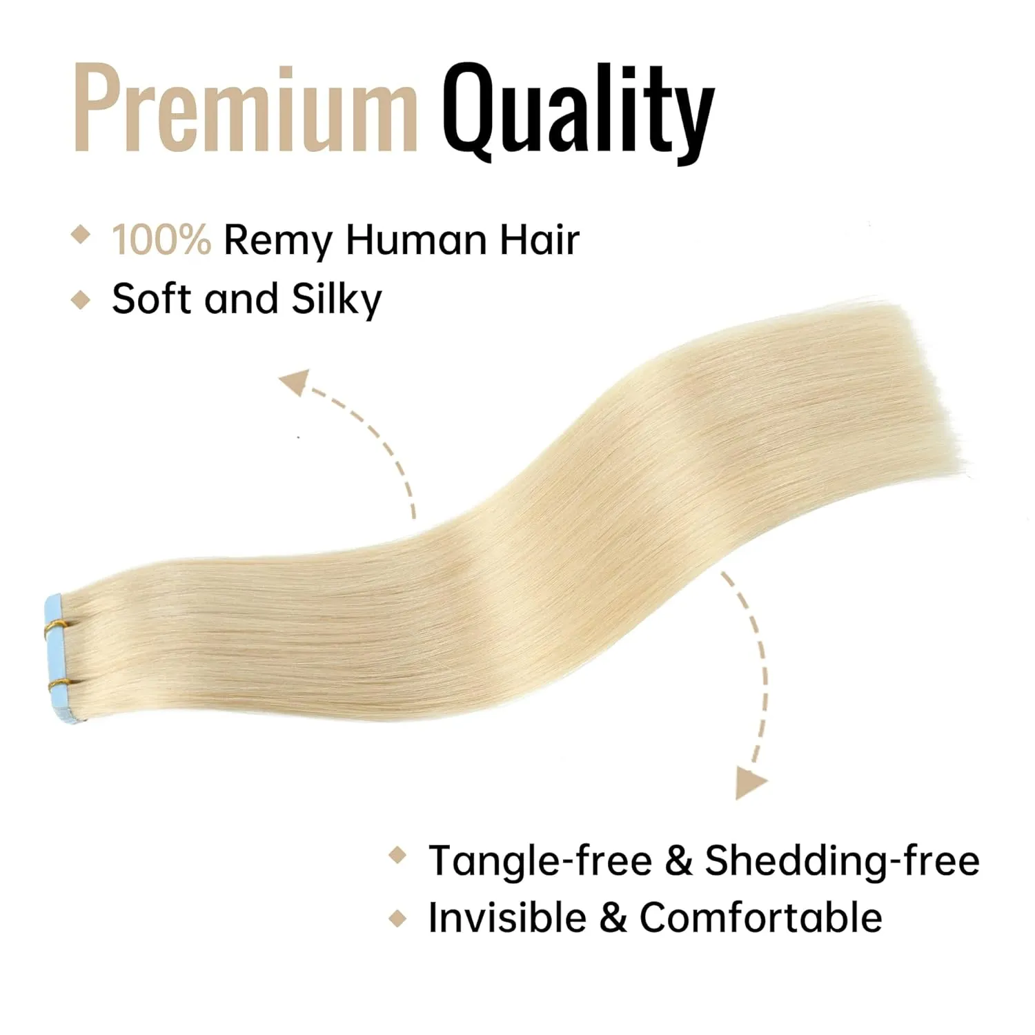 Tape in Hair Extensions Human Hair Bleach Blonde 100% Real Human Hair 16 inch 20pcs 40g/pack Straight Seamless Skin Weft Tape in Hair Exensions For Woman (16 Inch #613)