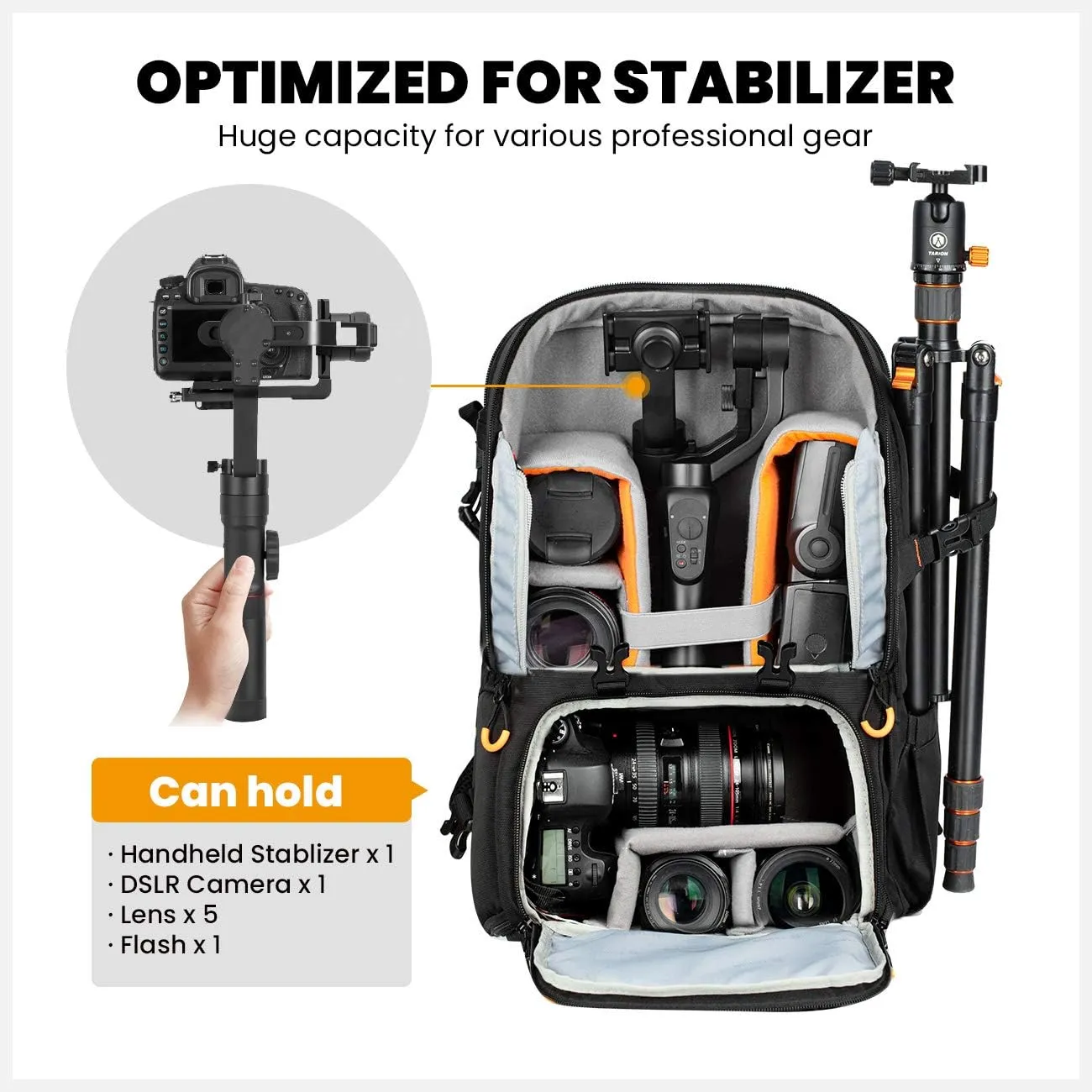 TARION Pro Camera Backpack Large Camera Bag with Laptop Compartment Tripod Holder Waterproof Raincover Outdoor Photography Hiking Travel Professional DSLR Backpack for Men Women Side Access
