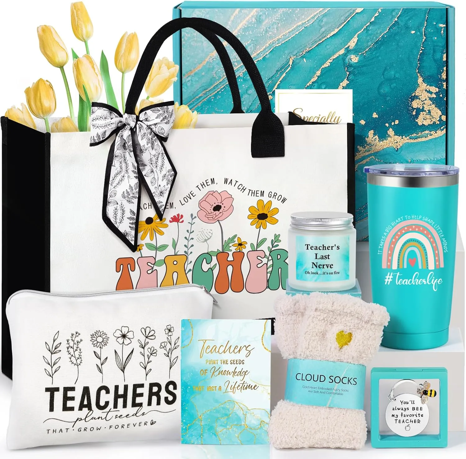 Teacher Appreciation Gifts, Best Teacher Tote Bags for Women, Unique Ideas from Students - Funny Thank You Basket Box Back to School Gifts