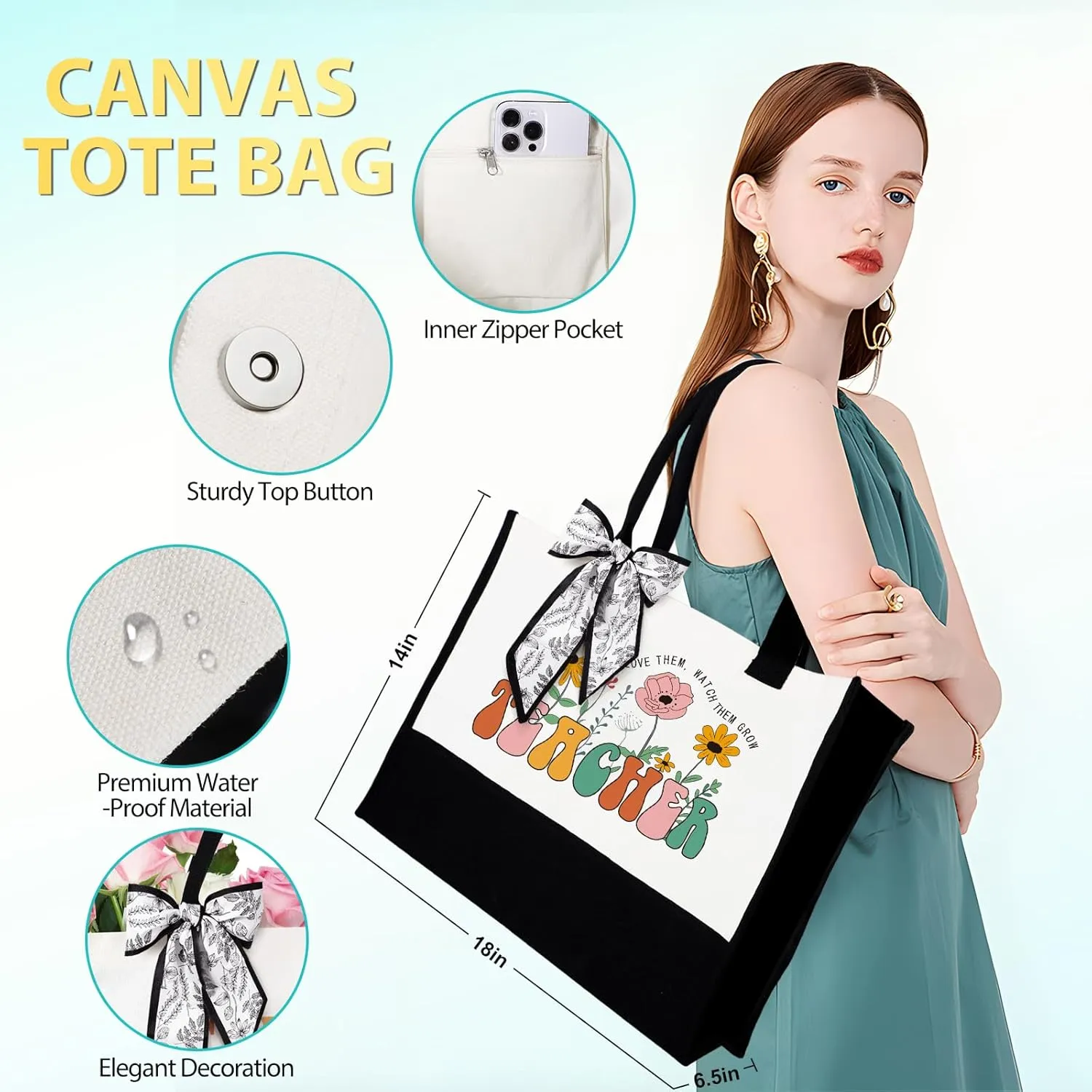 Teacher Appreciation Gifts, Best Teacher Tote Bags for Women, Unique Ideas from Students - Funny Thank You Basket Box Back to School Gifts