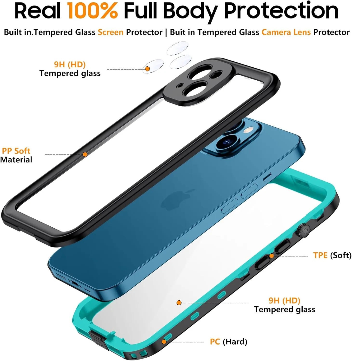 Temdan for iPhone 13 Case Waterproof [Built-in Camera Lens & Screen Protector] [Full Body Protection] [IP68 Waterproof] Shockproof Phone Case for iPhone 13 6.1" Blue