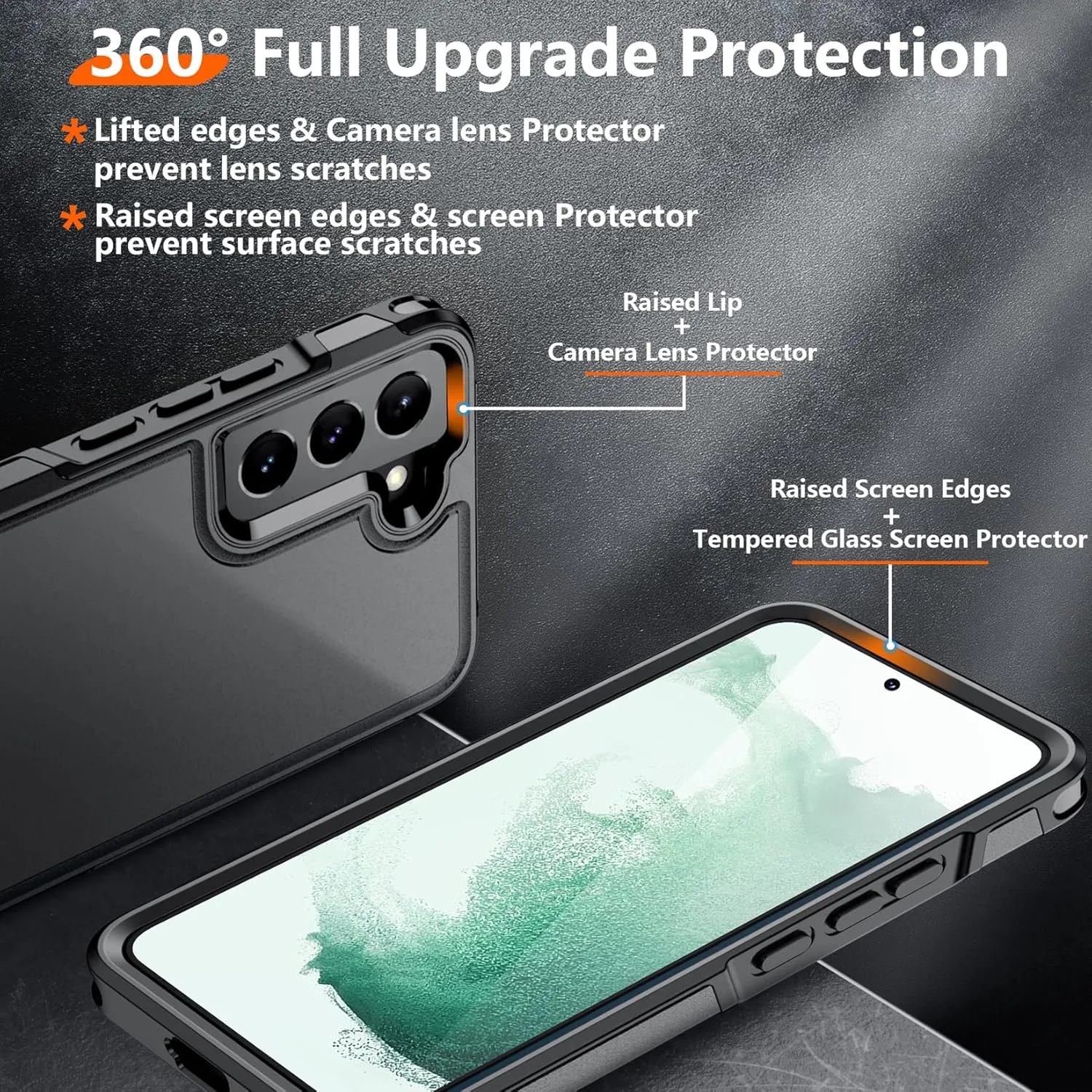 Temdan Heavy Shockproof for Samsung Galaxy S22 Case, with 2 Pack [Tempered Glass Screen Protector   Camera Lens Protector] [12 FT Military Grade Drop-Proof] Rugged Full-Body Protection,Black