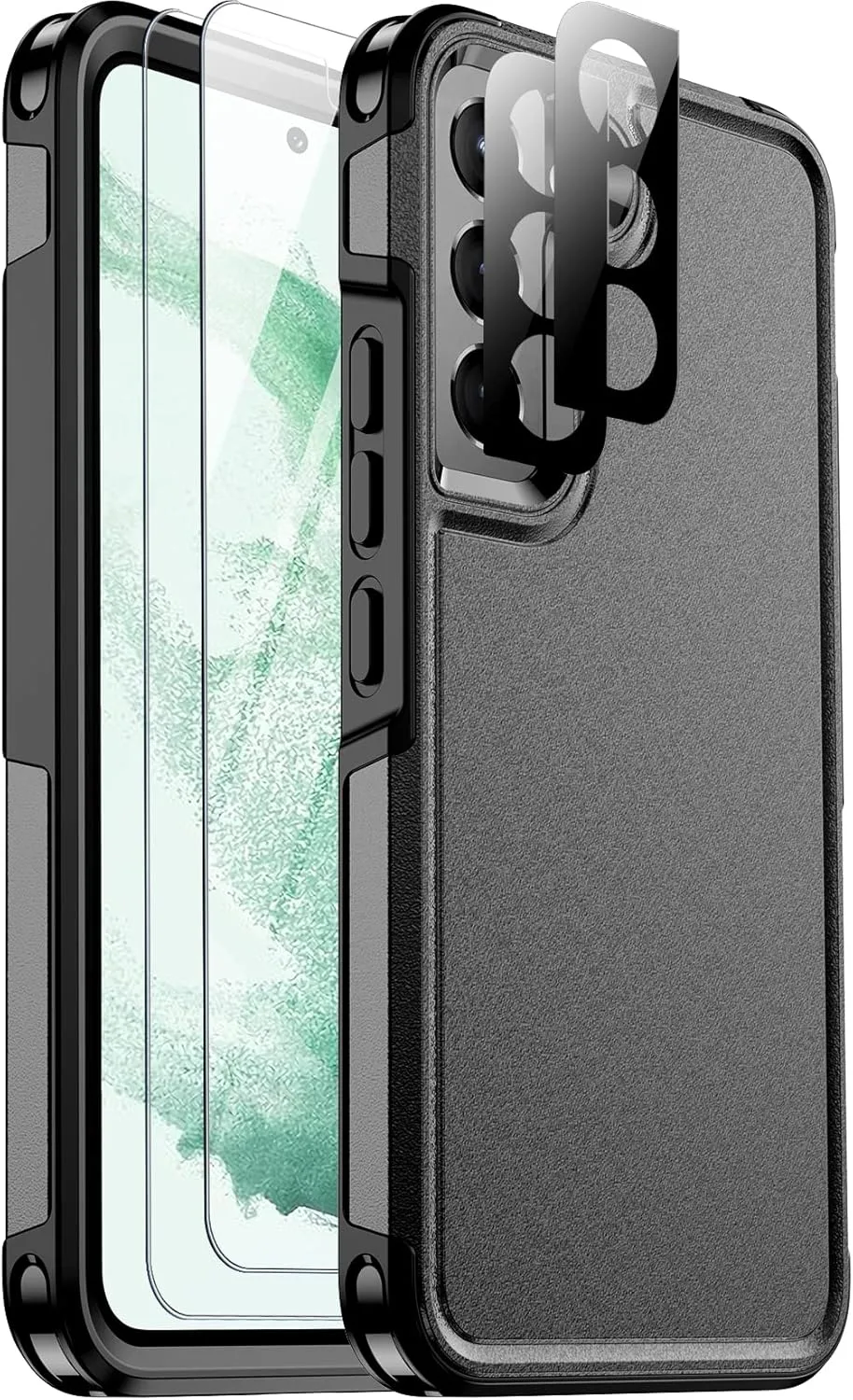 Temdan Heavy Shockproof for Samsung Galaxy S22 Case, with 2 Pack [Tempered Glass Screen Protector   Camera Lens Protector] [12 FT Military Grade Drop-Proof] Rugged Full-Body Protection,Black