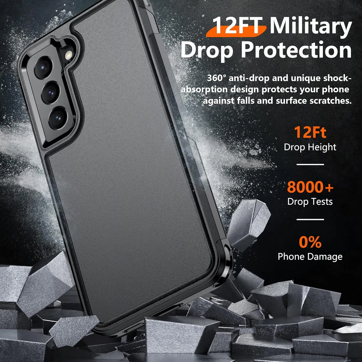 Temdan Heavy Shockproof for Samsung Galaxy S22 Case, with 2 Pack [Tempered Glass Screen Protector   Camera Lens Protector] [12 FT Military Grade Drop-Proof] Rugged Full-Body Protection,Black
