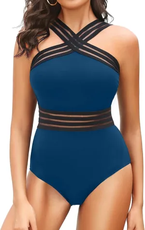 Tempt Me Women Crisscross One Piece Swimsuit Tummy Control Bathing Suit Front Crossover Swimwear