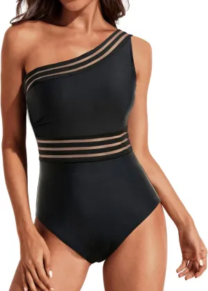 Tempt Me Women One Piece Swimsuits Tummy Control One Shoulder Bathing Suits Ruffle Swimwear