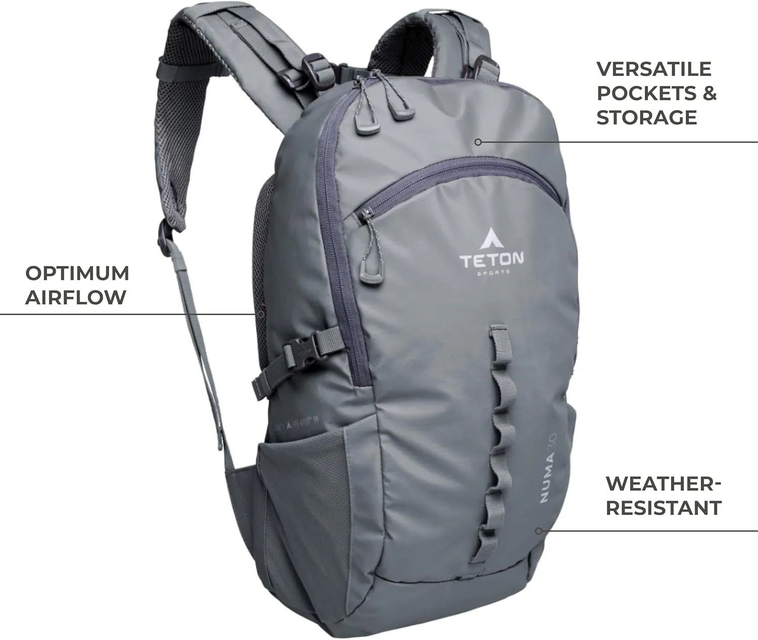 TETON Sports Numa backpack, sleek design, durable and ready for hiking, camping or backpacking. Lightweight with more room than you think. Perfect bugout bag. 30L, Terra