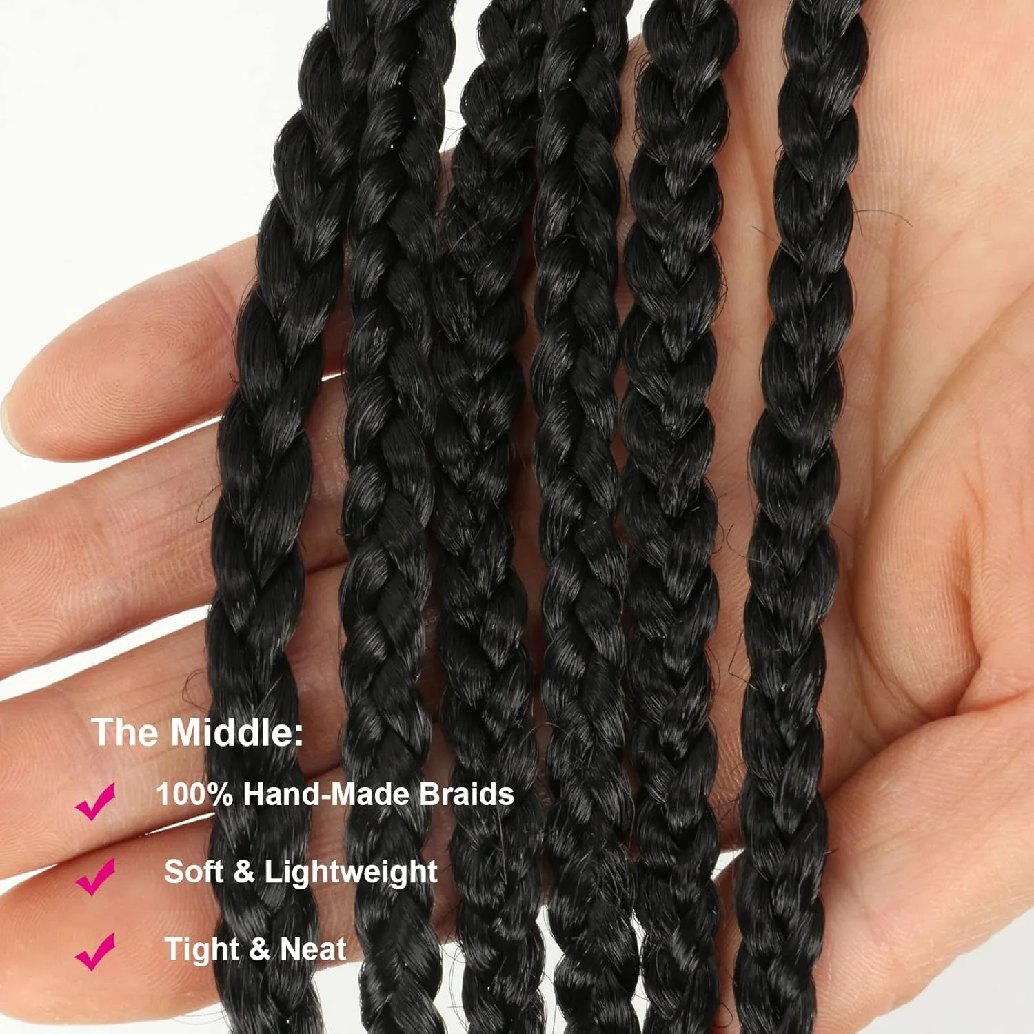 THEMIS HAIR Box Braids Crochet Hair 24 Inch 6 Bundles Straight Pre-Looped Handmade Braids Synthetic Medium Crochet Knotless Braiding Hair Extensions for Black Women(24 Inch, Black 1B)