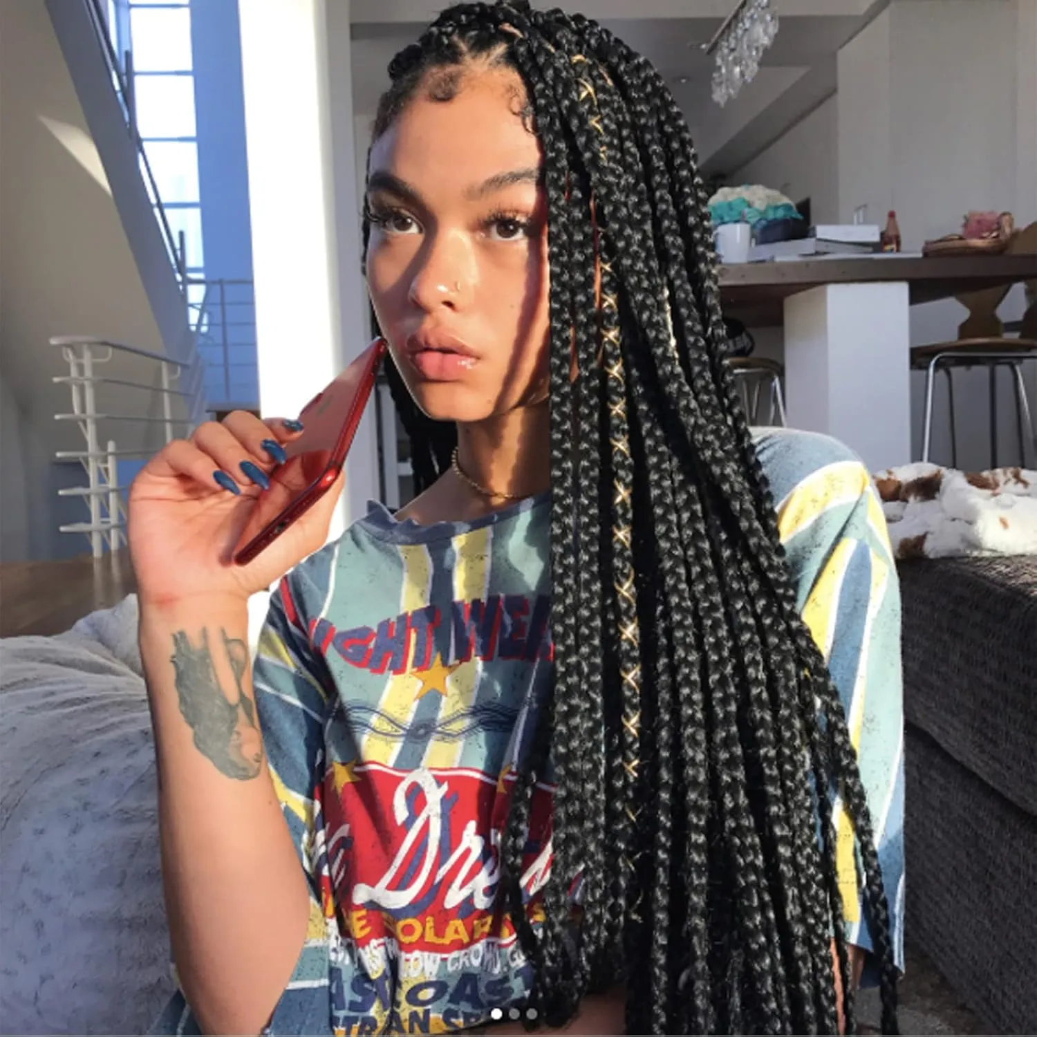 THEMIS HAIR Box Braids Crochet Hair 24 Inch 6 Bundles Straight Pre-Looped Handmade Braids Synthetic Medium Crochet Knotless Braiding Hair Extensions for Black Women(24 Inch, Black 1B)
