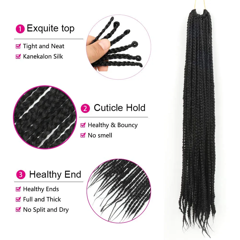 THEMIS HAIR Box Braids Crochet Hair 24 Inch 6 Bundles Straight Pre-Looped Handmade Braids Synthetic Medium Crochet Knotless Braiding Hair Extensions for Black Women(24 Inch, Black 1B)