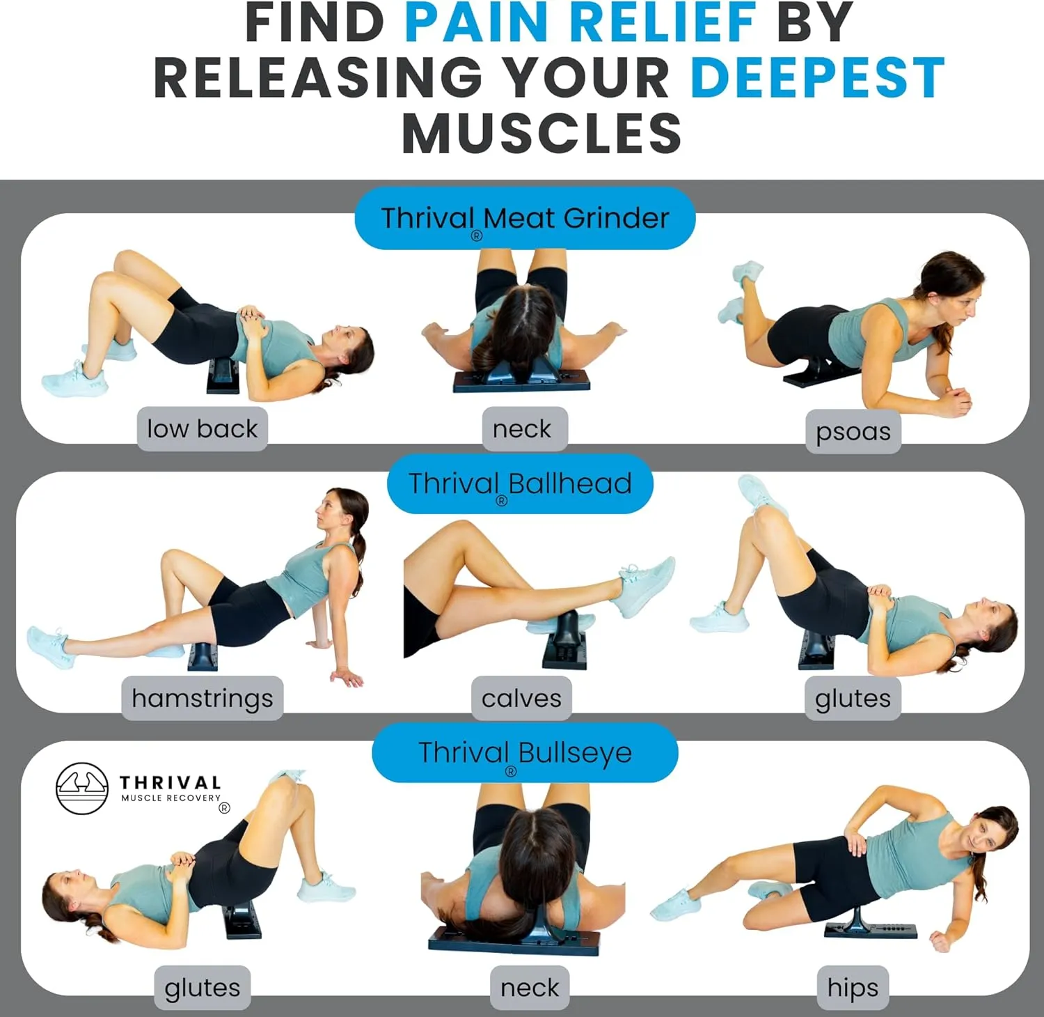 Thrival Deep Tissue Pro - Fully Adjustable Psoas Muscle Release Tool for Hip Flexor, Back, Glute, Iliacus, and Neck Pain - Trigger Point and Myofascial Release Tool – Carbon Black