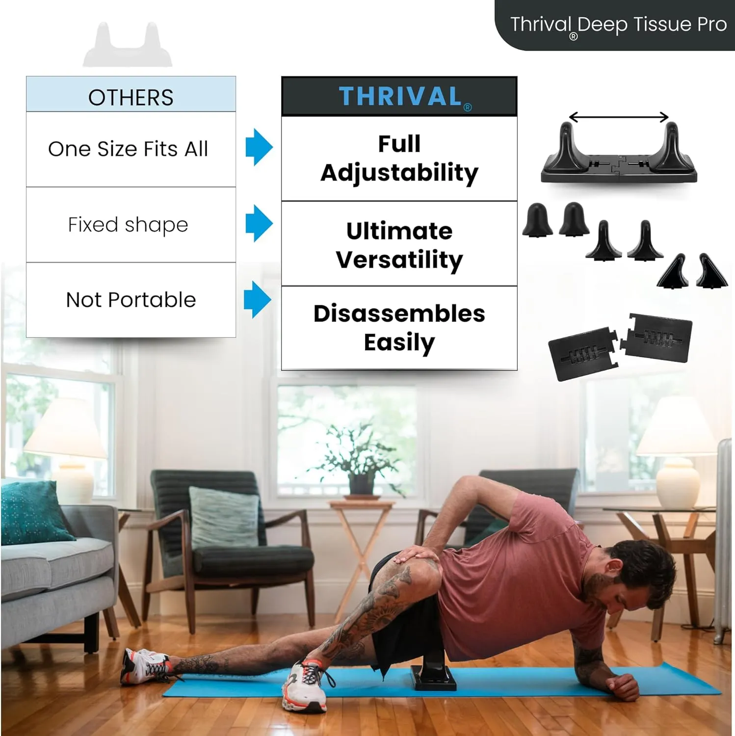 Thrival Deep Tissue Pro - Fully Adjustable Psoas Muscle Release Tool for Hip Flexor, Back, Glute, Iliacus, and Neck Pain - Trigger Point and Myofascial Release Tool – Carbon Black