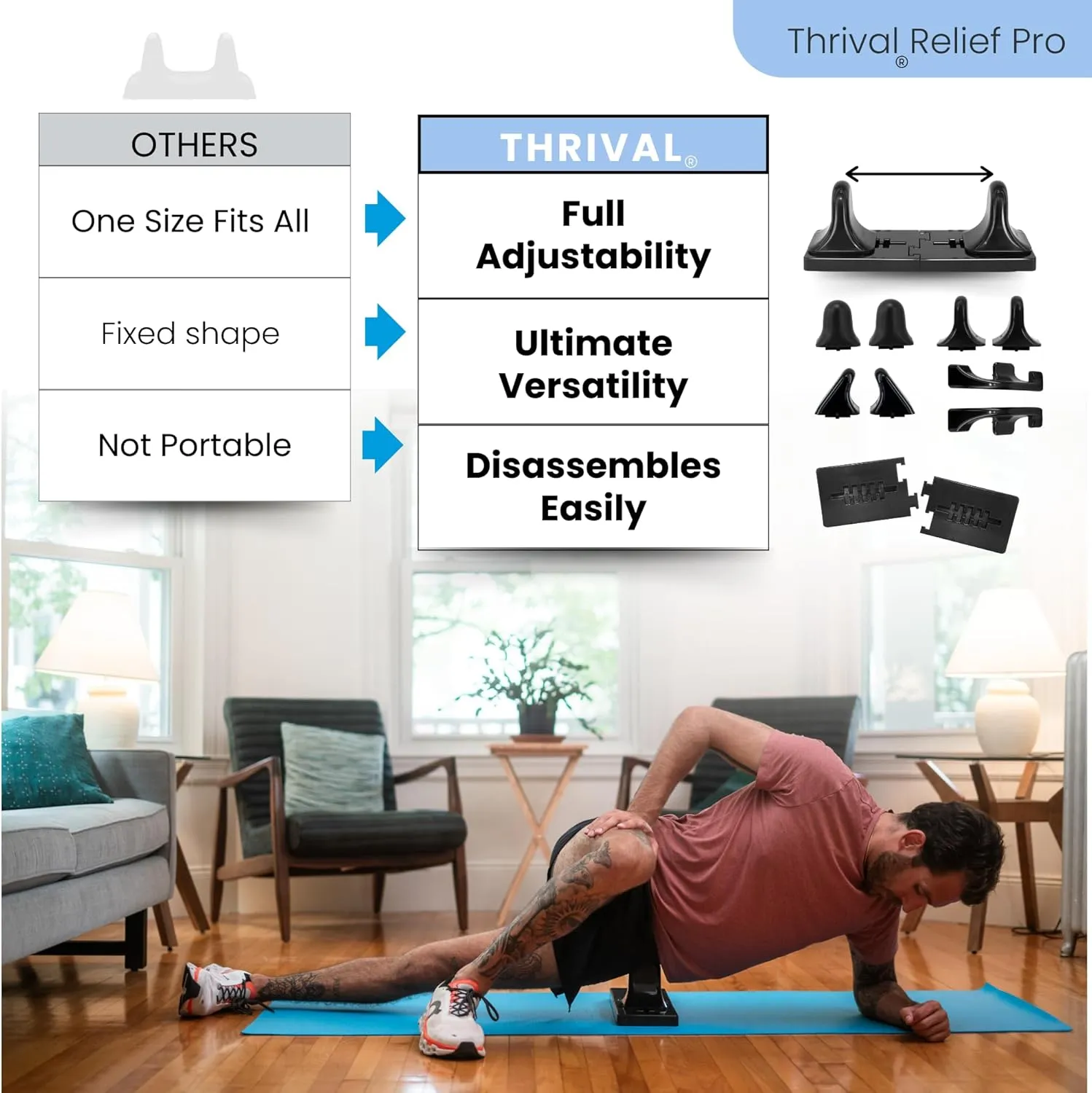 Thrival Relief Pro - Fully Adjustable Psoas Muscle Release Tool for Hip Flexor, Back, Glute, Iliacus, and Neck Pain - Trigger Point and Myofascial Release Tool - Carbon Black