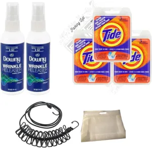 Tide Sink Travel Packets 3 Packs Bundled With Wrinkle Releaser Spray 2 Packs, Portable Travel Clothesline, Clear Toiletry Bag And Packing List, 14 In 1 Travel Essentials Kit