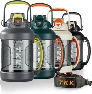 TKK Half Gallon Water Jug Sport Bottle with Straw 2 in 1 Lid Dishwasher Safe BPA Free Leakproof Large Capacity Tritan Plastic Bottle 1/2 Gallon 64oz Water Bottle for Gym Travel Camping Outdoor, Gray