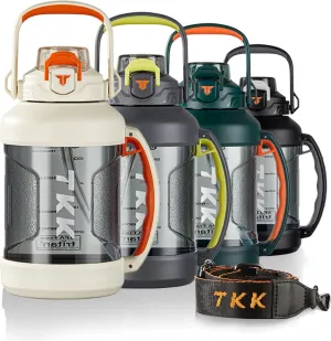 TKK Half Gallon Water Jug Sport Bottle with Straw 2 in 1 Lid Dishwasher Safe BPA Free Leakproof Large Capacity Tritan Plastic Bottle 1/2 Gallon 64oz Water Bottle for Gym Travel Camping Outdoor, White