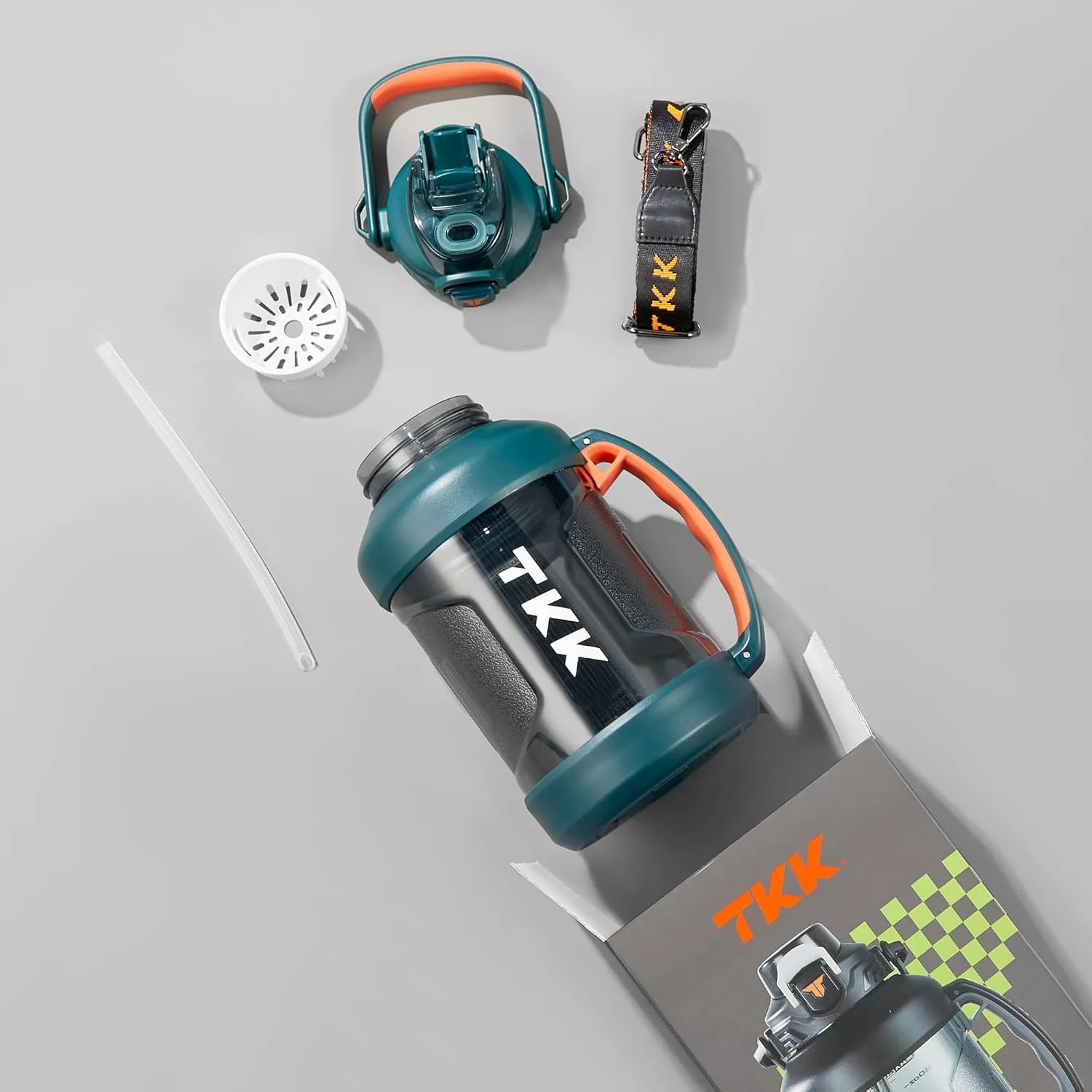 TKK Half Gallon Water Jug Sport Bottle with Straw 2 in 1 Lid Dishwasher Safe BPA Free Leakproof Large Capacity Tritan Plastic Bottle 1/2 Gallon 64oz Water Bottle for Gym Travel Camping Outdoor