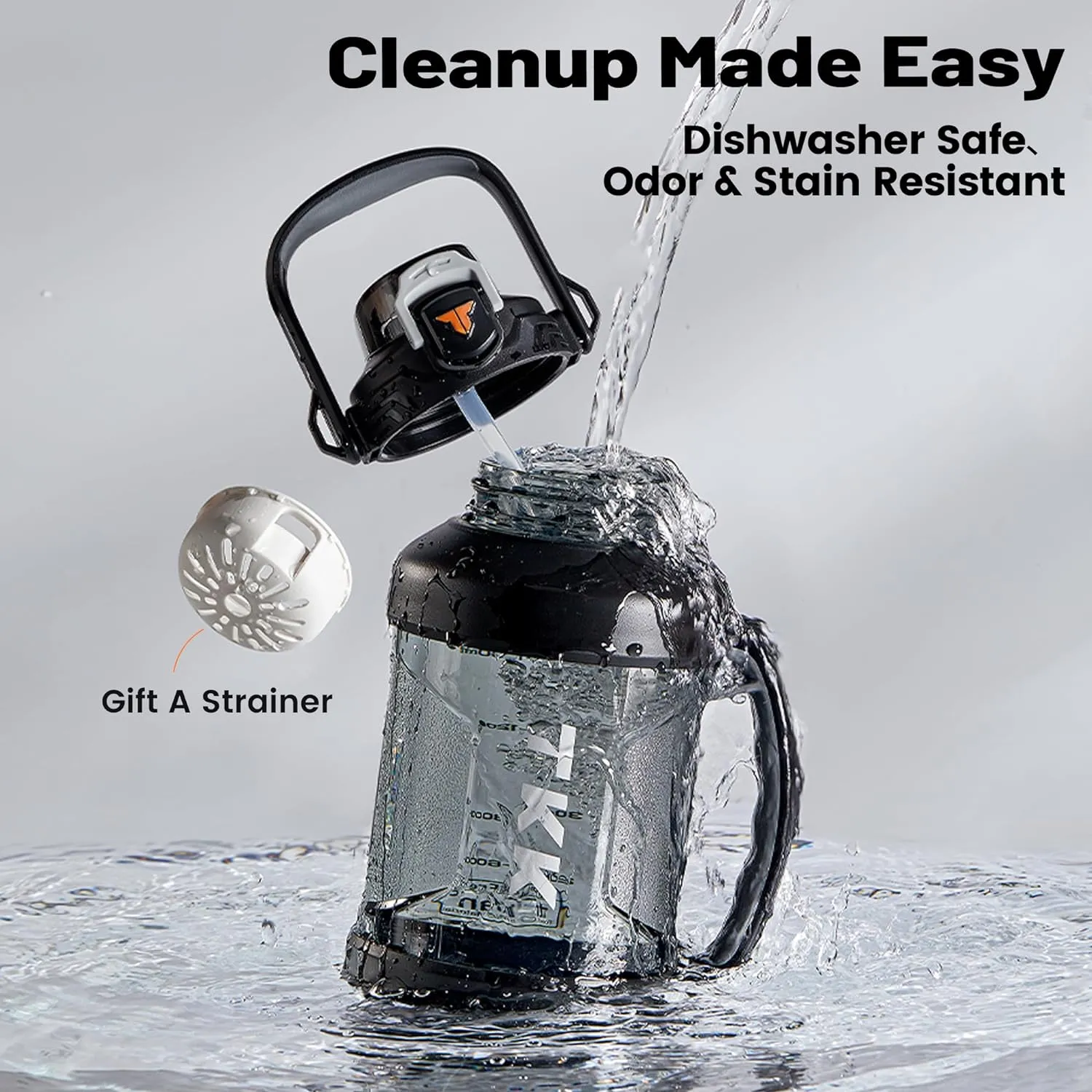TKK Half Gallon Water Jug Sport Bottle with Straw 2 in 1 Lid Dishwasher Safe BPA Free Leakproof Large Capacity Tritan Plastic Bottle 1/2 Gallon 64oz Water Bottle for Gym Travel Camping Outdoor