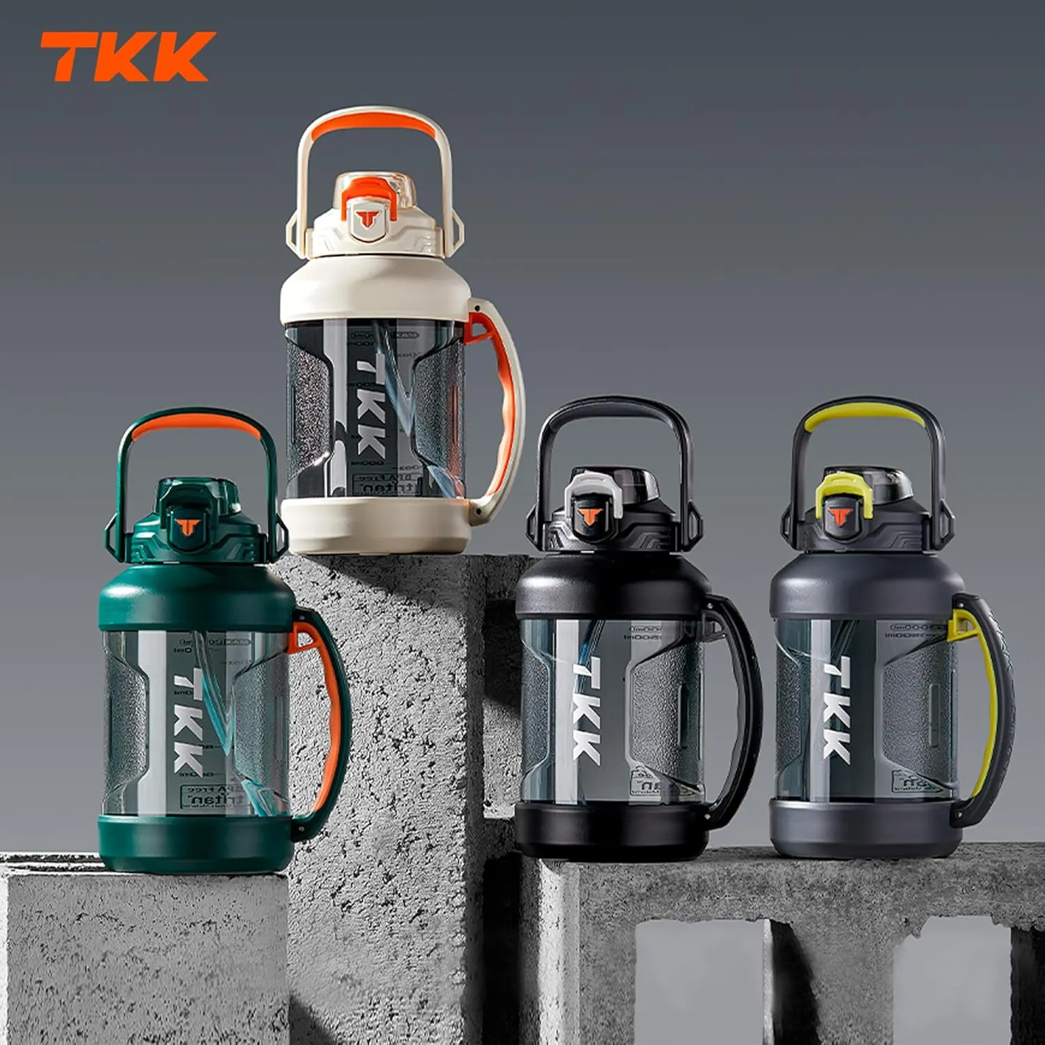 TKK Half Gallon Water Jug Sport Bottle with Straw 2 in 1 Lid Dishwasher Safe BPA Free Leakproof Large Capacity Tritan Plastic Bottle 1/2 Gallon 64oz Water Bottle for Gym Travel Camping Outdoor