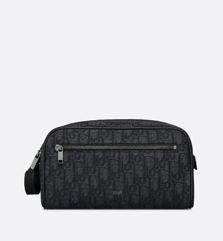 Toiletry Bag • Black Dior Oblique Jacquard and Grained Calfskin
