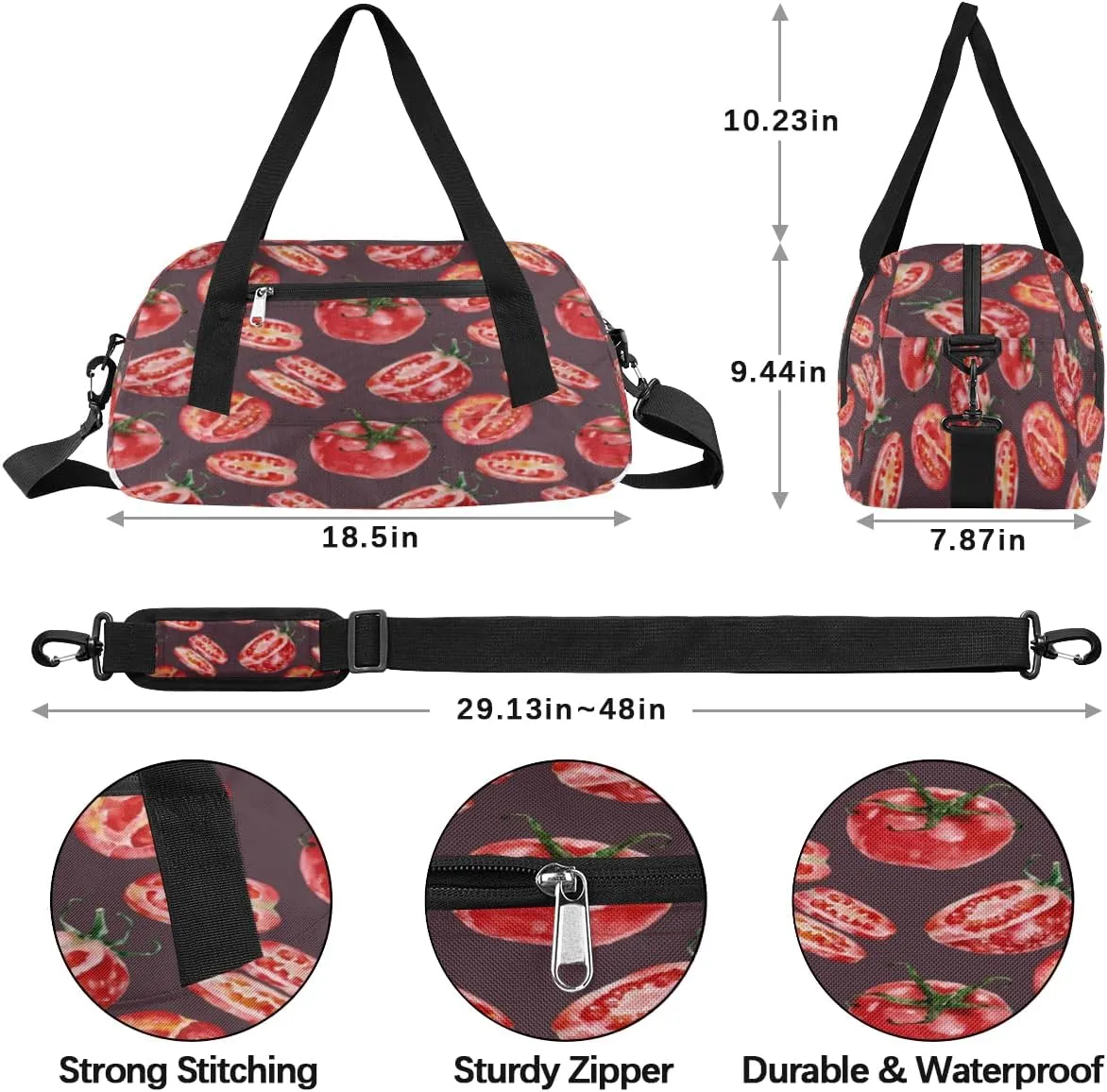 Tomatoes Gym Bag, Duffle Bag, Weekender Bag, Duffel Bag, Overnight Bag, Travel Duffel Bag, Dance Bag, Tote Bag, Beach Bag, Pool Bag, Gym Duffle Bag, Carry on Bag