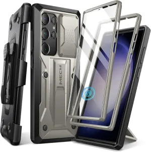 TONGATE for Samsung Galaxy S23 Ultra Case, [Built-in Slide Camera Cover & Screen Protector] [2 Front Frame] Military Shockproof S23 Ultra Phone Case with Kickstand & Belt-Clip 6.8", Titanium Gray