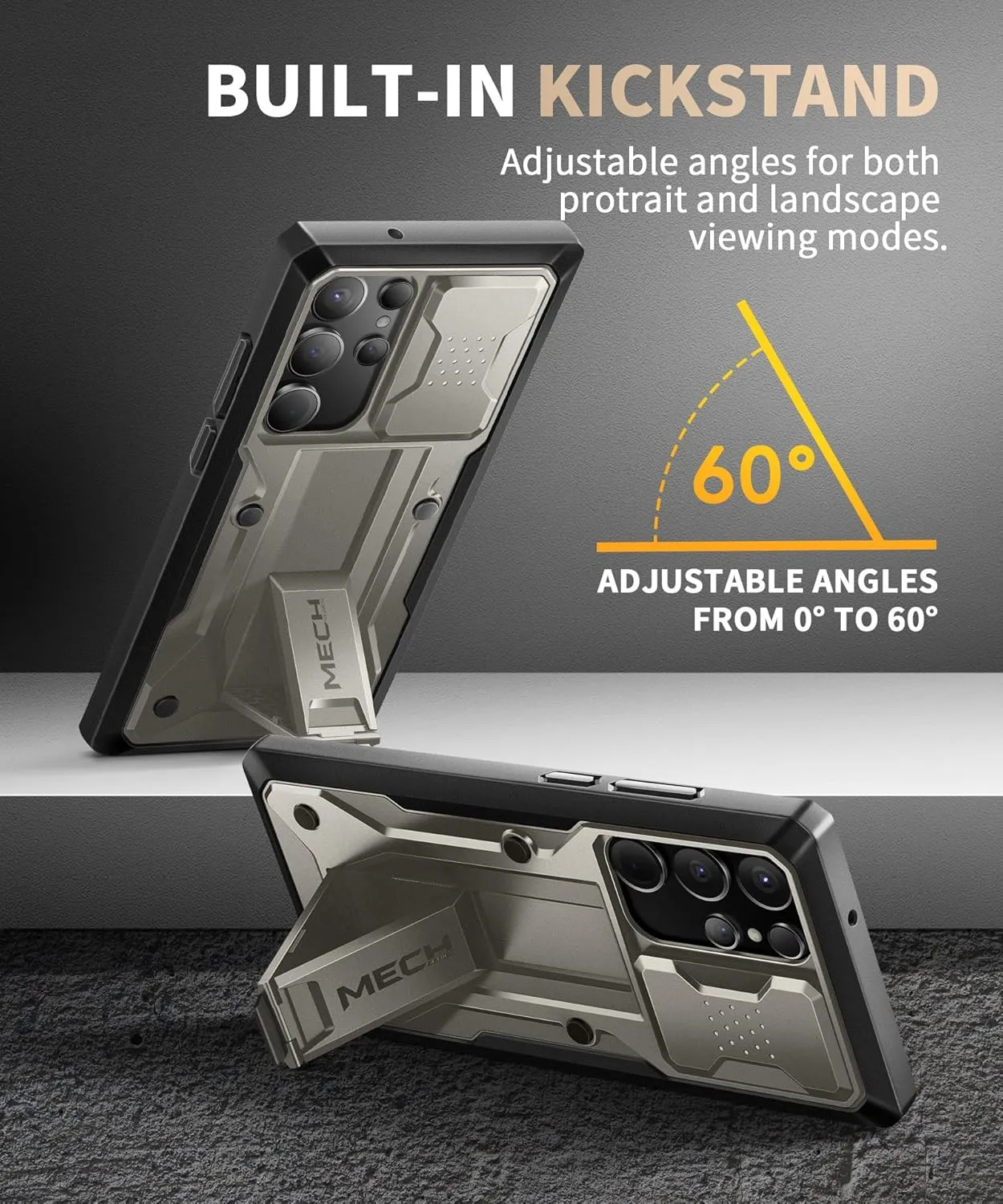 TONGATE for Samsung Galaxy S23 Ultra Case, [Built-in Slide Camera Cover & Screen Protector] [2 Front Frame] Military Shockproof S23 Ultra Phone Case with Kickstand & Belt-Clip 6.8", Titanium Gray