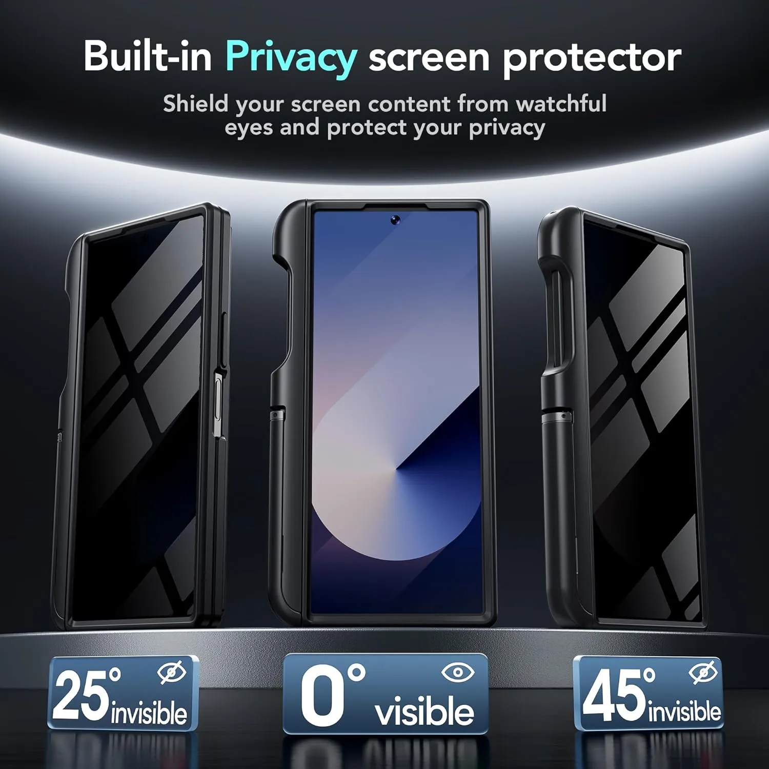 TONGATE Wallet for Z Fold 6 Case with Privacy Screen Protector, [Dual Stands & Card Holder][Anti Spy] Built-in S Pen Holder & Camera Cover Z6 Shockproof Phone Case for Samsung Galaxy Z Fold 6, Black